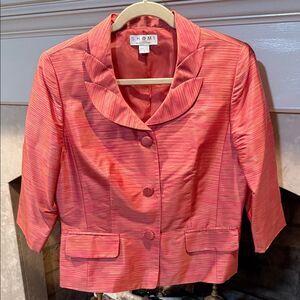 Shomi Women's Striped Coral 100% Silk Blazer Size 10